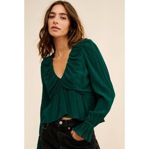 Free People Daia Green Ruched Peplum Top